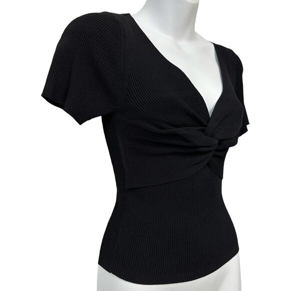 Sandro Temple Twisted Short Sleeve Sweater Black Size 2 US Medium New - Picture 3 of 5